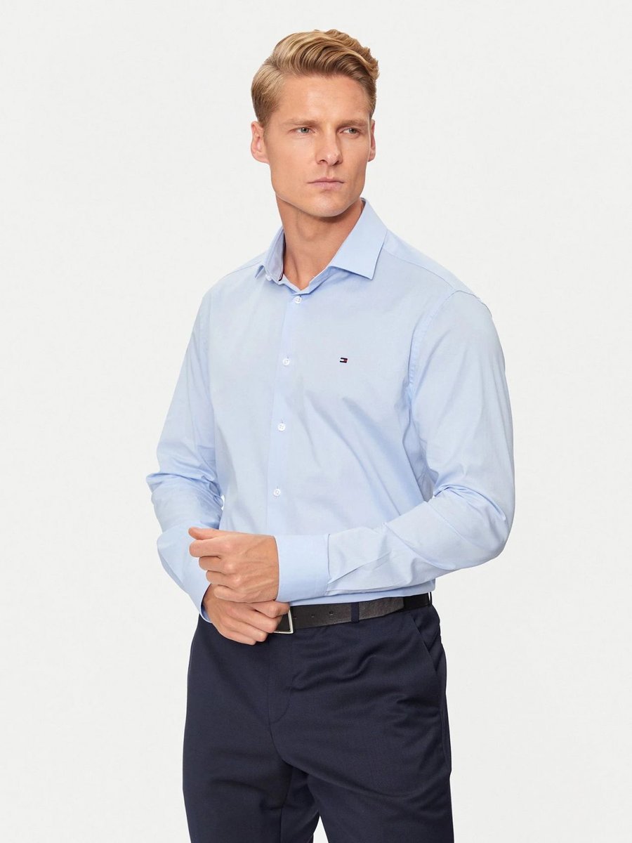 camicie uomo tommy hilfiger mw0mw38347 - flex ppln c10 r breezy blue