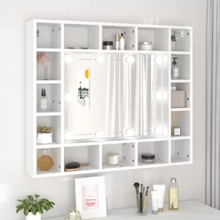Lumarko Szafka z lustrem i oświetleniem LED, biała, 91x15x76,5 cm - Toaletki - miniaturka - grafika 1