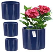 Donice - 3 x Doniczka osłonka ceramiczna okrągła z glinki H 16 12,5 12 kobalt granat - miniaturka - grafika 1