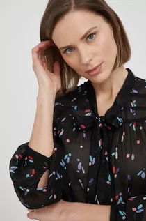 Koszule damskie - Emporio Armani koszula damska kolor czarny regular z wiązanym dekoltem - grafika 1