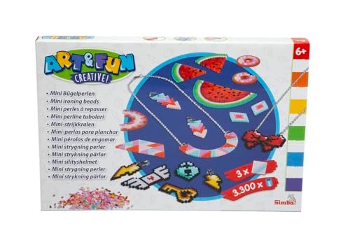 Simba 106374632 Art und Fun Mini naszyjnik i kolczyki, 3300 koralików, 3 płytki wtykowe, papier do prasowania, 4 x klipsy do uszu, 2 x łańcuszek, po 44 cm, 10 metalowych pierścieni, od 6 lat