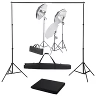 Lampy studyjne - vidaXL Lampa studyjna Fotograficzny zestaw studyjny z lampami i tłem 3055121 - miniaturka - grafika 1