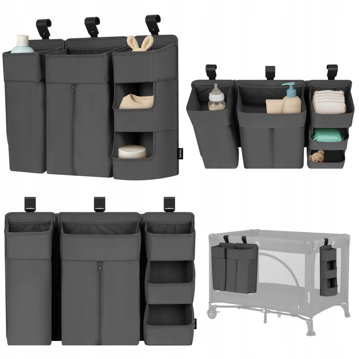 Organizer na łóżeczko wiszący przybornik duży 3w1 Lionelo Sidepocket Large