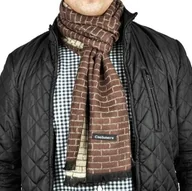 Apaszki i szaliki męskie - Ciepły Cashmere szalik męski geometryczny SZA-33 ciemno brązowy- jasno brązowy - miniaturka - grafika 1