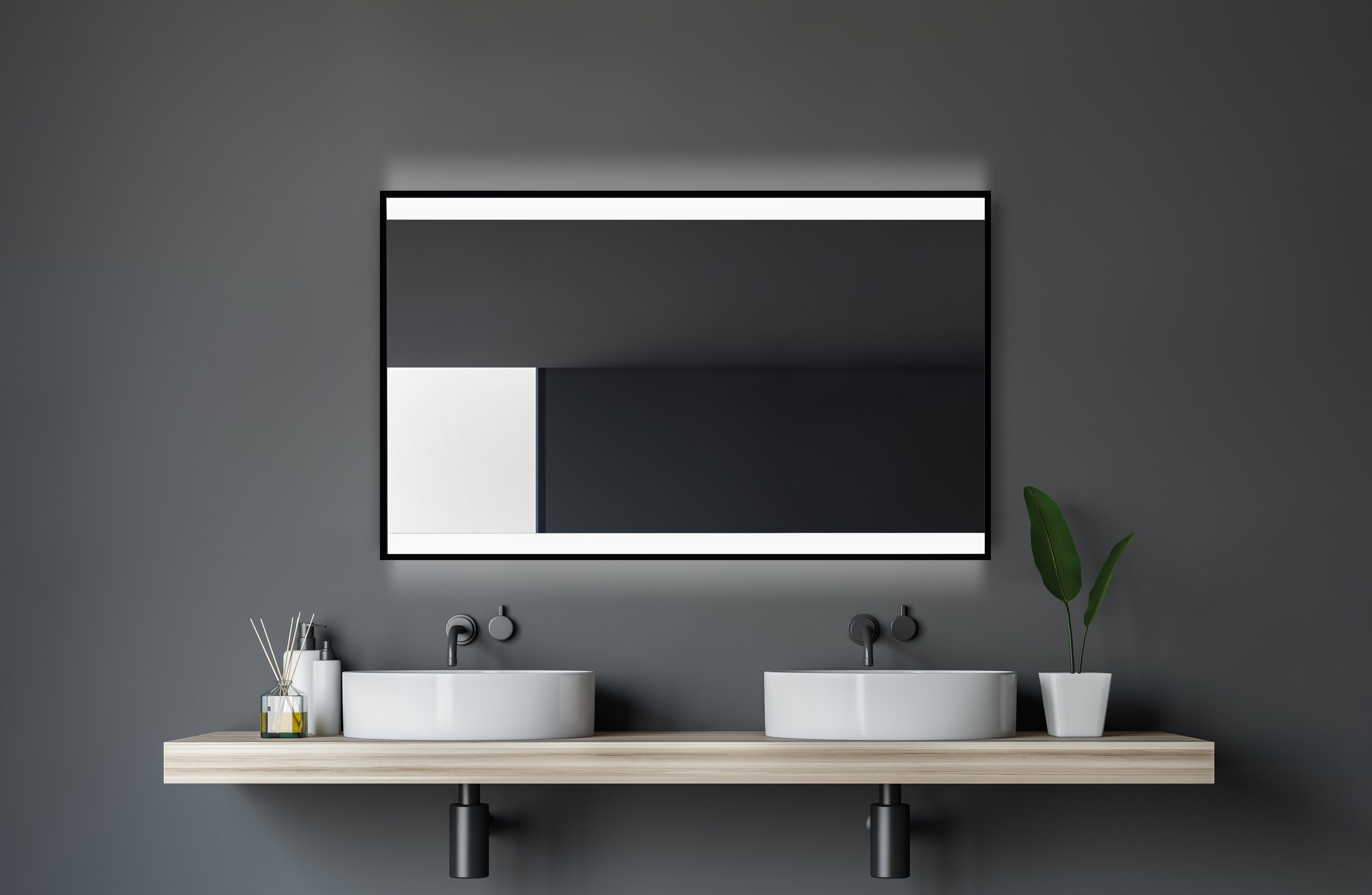 Lustro łazienkowe z oświetleniem Talos podświetlane lustro Black Shine 80x60 cm - nadaje się do wilgotnych pomieszczeń dzięki aluminiowej ramie - lustro z oświetleniem