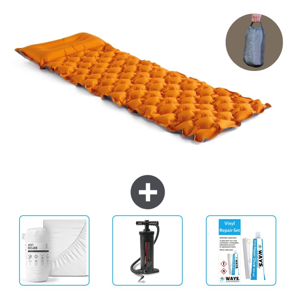 Mata kempingowa Intex - 1 osoba - 71 x 191 x 11 cm - pomarańczowa - zawiera prześcieradło - pompkę i zestaw naprawczy