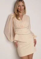 Spódnice - Beżowa Gładka Spódnica VICES o Ołówkowym Kroju Abilura - miniaturka - grafika 1