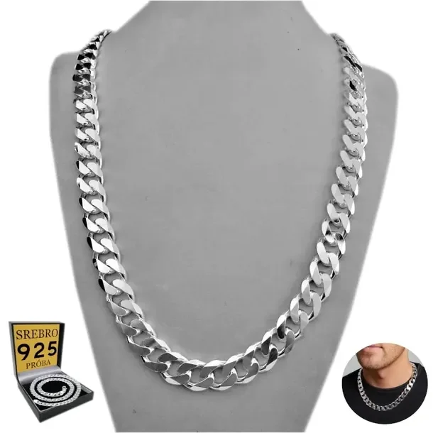 SZEROKI Łańcuszek Męski Srebrny 8mm SREBRO 925 DIAMENTOWANY Pancerka