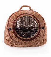 Transportery dla kotów - Wiklinowy transporter budka dla kota i innych zwierząt owalny kosz budka z metalowym zamknięciem i z poduszką - miniaturka - grafika 1