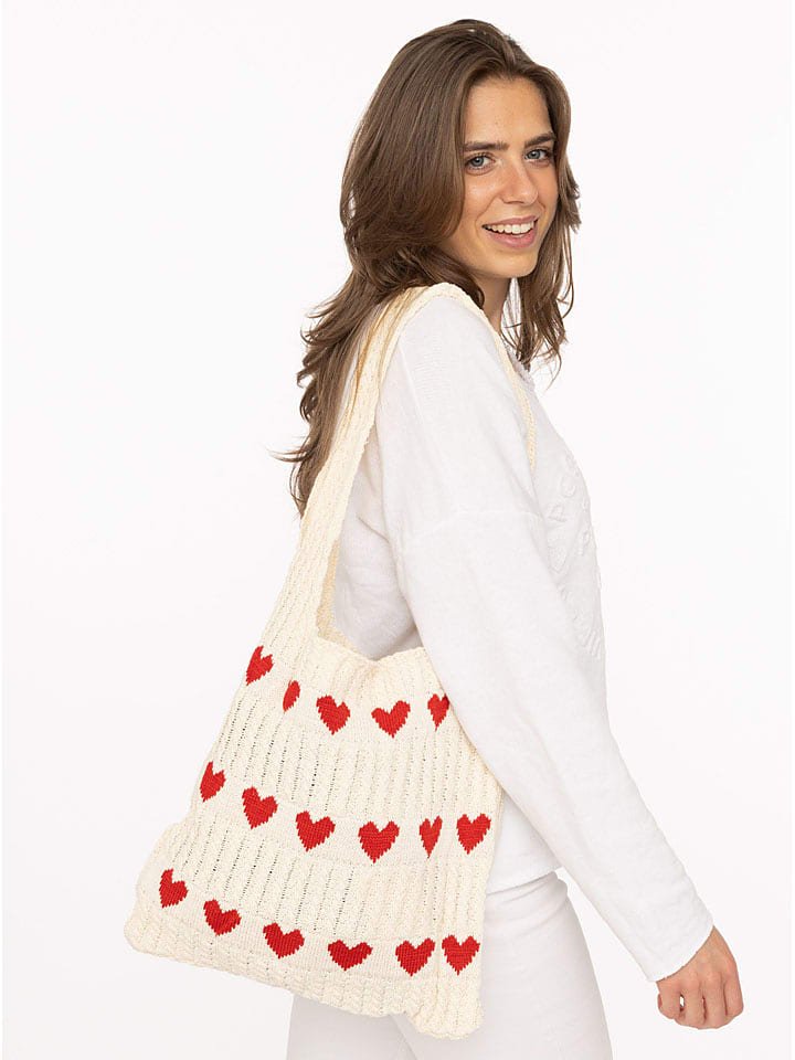 Zwillingsherz Shopper bag w kolorze kremowo-czerwonym