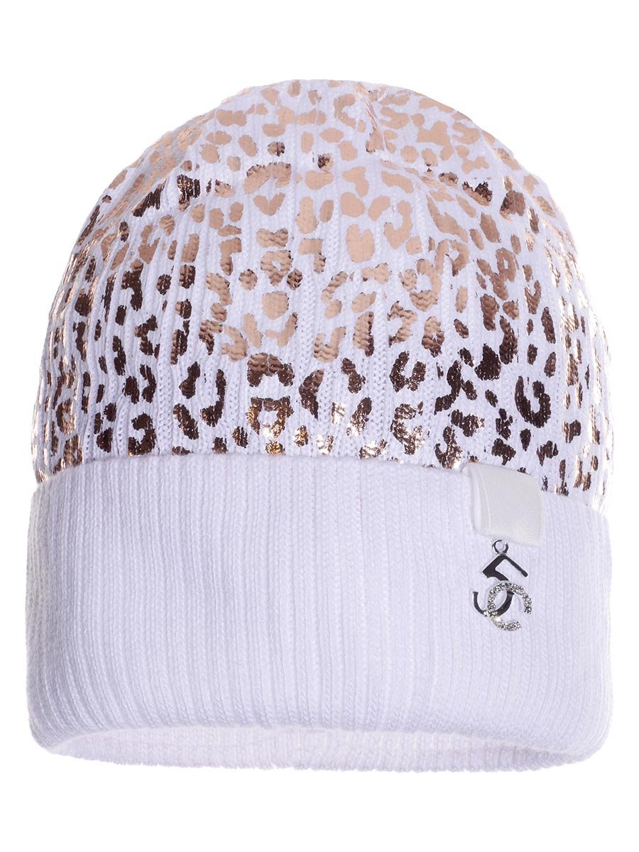Dziewczęca czapka w panterkę biała Ambra r.46/48