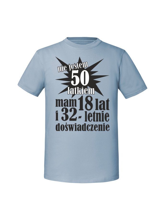 Męska koszulka z nadrukiem -50 NIE JESTEM 50 LATKIEM Mineralny Błękit M