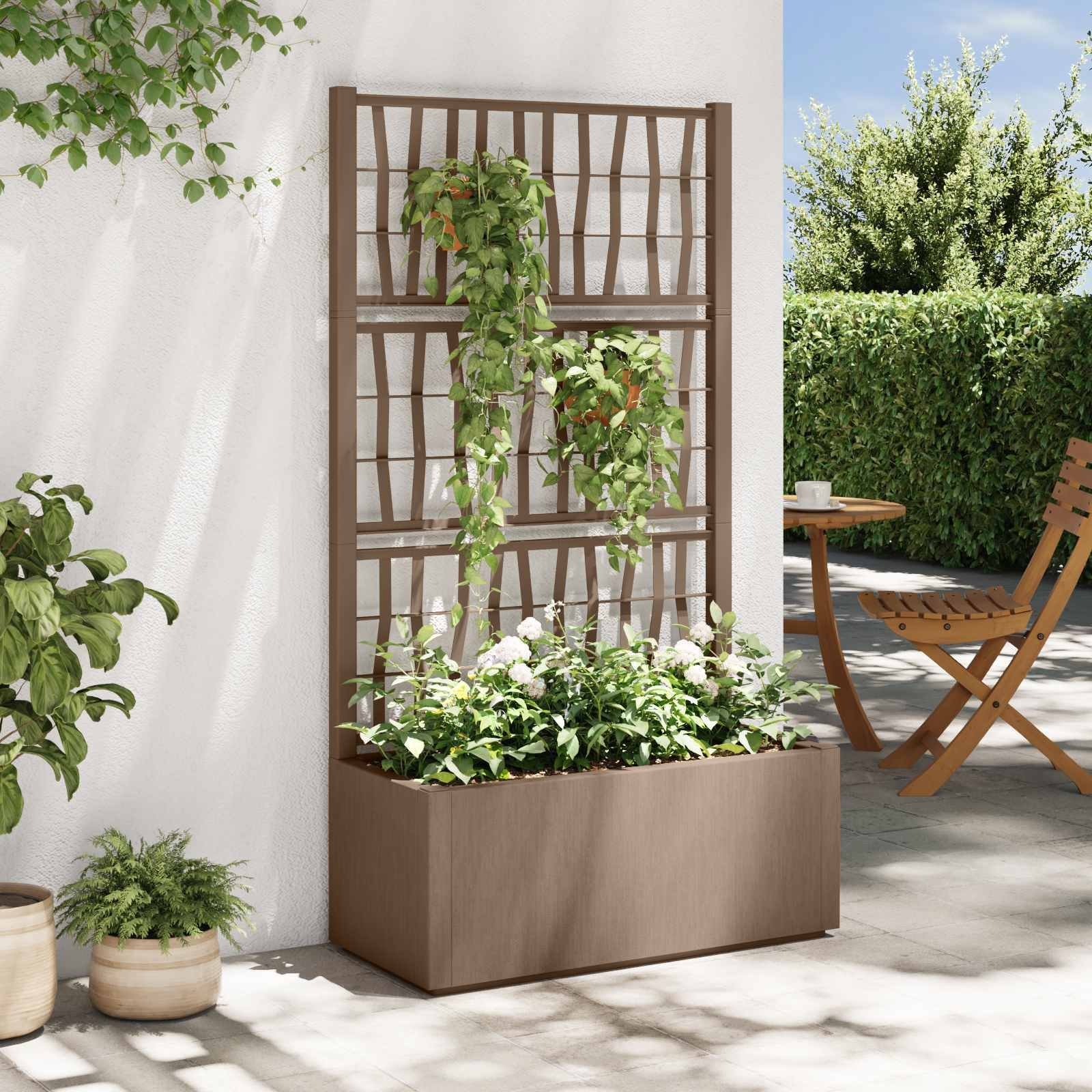 vidaXL vidaXL Donica ogrodowa z trellem Brązowy 80 x 36 x 140 cm PP