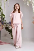 Spodnie i spodenki dla dziewczynek - Różowe eleganckie spodnie dla dziewczynki livia - miniaturka - grafika 1