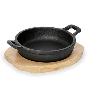 WAS 3535 100 Seria 201 Żeliwna patelnia do serwowania z drewnianą podstawką, średnica 10 cm, wysokość 3,2 cm - Patelnie - miniaturka - grafika 1