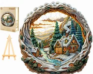 Puzzle - PUZZLE DREWNIANE DUŻE 280 ELEMENTÓW W DREWNIANYM PUDEŁKU ZIMOWY DOMEK 3D - miniaturka - grafika 1