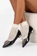 Baleriny - Czarne baleriny lakierowane z ozdobą na niskim obcasie damskie ze skórzaną wkładką Casu ER23WX1-BP-40 - miniaturka - grafika 1