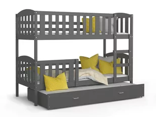 Łóżko piętrowe 200x90 szare KUBUŚ 3-osobowe - Łóżka dla dzieci i młodzieży - miniaturka - grafika 1