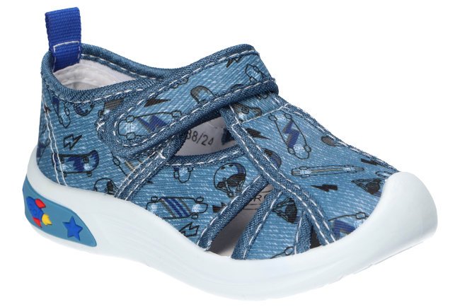AMERICAN CLUB TEN138 SANDAŁKI TENISÓWKI TRAMPKI DZIECIĘCE WKŁADKA SKÓRZANA BLUE 22