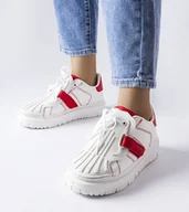 Botki damskie - Biało-czerwone sneakersy na platformie Binet-40 - miniaturka - grafika 1