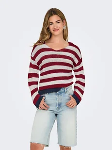 ONLY Sweter w kolorze bordowo-beżowym - Swetry damskie - miniaturka - grafika 1