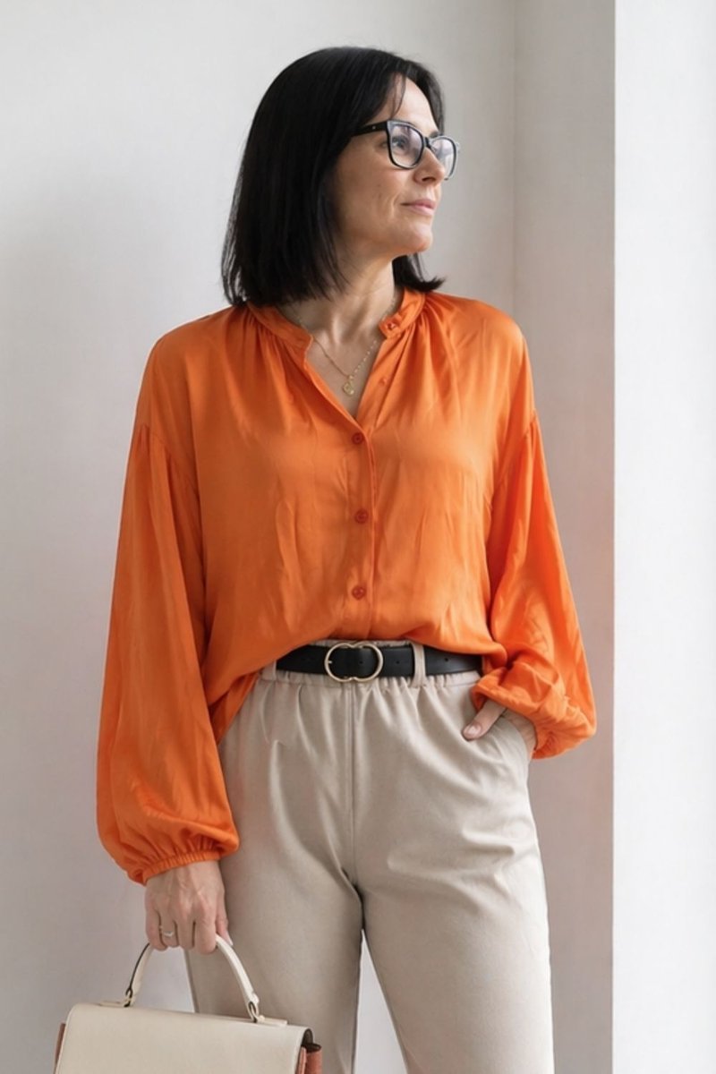 Koszula bluzka damska pomarańczowa 100% wiskoza Made in Italy oversize