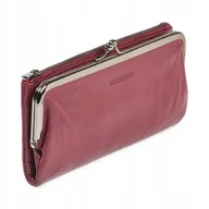 Portfele - Portfel Damski Bordowy Matowy Skóra Naturalna Pojemny Portmonetka Podłużny - miniaturka - grafika 1
