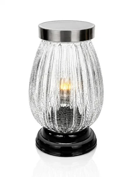 Znicz Solarny LED Szklany Premium Mrożony Owalny Lampion Na Grób 29 cm LS-8
