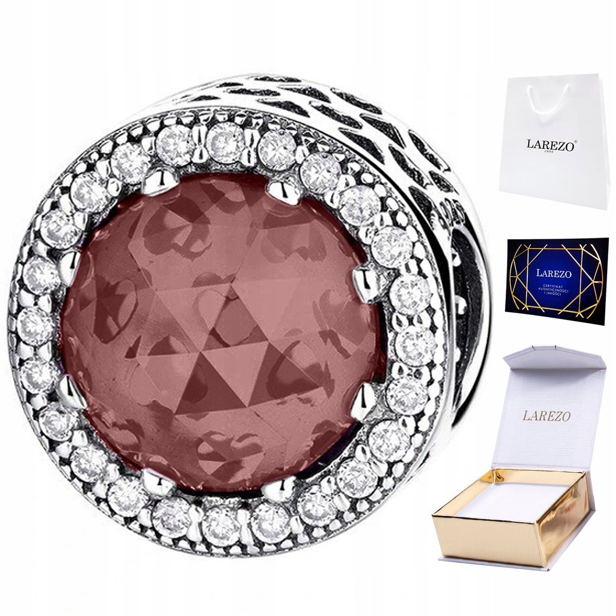 CHARMS SREBRNY Okrągły Koralik Klejnot Kamień z Cyrkoniami Lśniące Cyrkonie