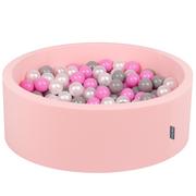 Zabawki do kąpieli - KiddyMoon Suchy basen okrągły z piłeczkami 7cm różowy: perła-szary-róż 90x30cm/200piłek Zabawka basen piankowy - miniaturka - grafika 1
