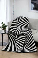 Koce - Koc Bawełniany Akrylowy 150X200 1707/1 Geometria Czarny Biały Narzuta Pled Wykończony Szydełkiem - miniaturka - grafika 1