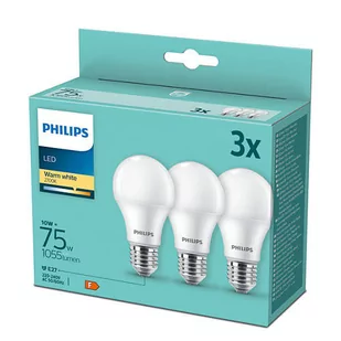 Philips Zestaw żarówek 3x10W (75W) E27 LED Ciepła biała barwa 2700K 1055lm - Żarówki tradycyjne - miniaturka - grafika 2