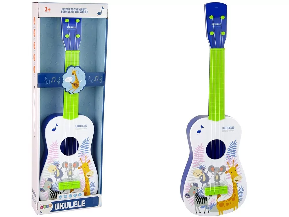 Gitara Ukulele Dla Dzieci Niebieska Zwierzęta Żyrafa Zebra Import LEANToys