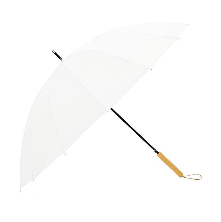 Parasol typu laska z prostą drewnianą rączką 16 szprych biały