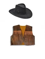 Stroje karnawałowe - Zestaw Strój Kowboja Kamizelka Szeryfa Kapelusz Czarny 2el dla dorosłych MK471 - miniaturka - grafika 1