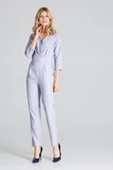 Kombinezony - Kopertowy KOMBINEZON z rękawami 3/4 ZAKŁADKI szary XL - miniaturka - grafika 1