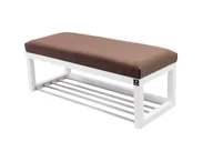 Ławki do przedpokoju - Ławka na buty LPG-4 130cm EMRAWOOD drewno lite kolor biały siedzisko gładkie kolor brązowy - miniaturka - grafika 1