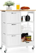 Wózki kuchenne - Wózek kuchenny KOMFOTTEU, czteropoziomowa szafka kuchenna z blatem roboczym, 3 szufladami i półką do przechowywania, wózek do serwowania do kuchni i jadalni 67x 37x 84 cm (biały) - miniaturka - grafika 1