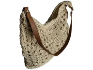 Torebki damskie - Beżowa Torebka Damska Na Lato, Modna Materiałowa Shopperka Na Ramię A4 - miniaturka - grafika 1