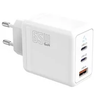 Ładowarki do telefonów - Ładowarka sieciowa 2x USB C + USB A Power Delivery biała, GaN 65W - miniaturka - grafika 1