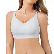 Biustonosze - Orbescl Damski biustonosz bez fiszbin, push-up, bez fiszbin, miękki biustonosz do jogi, ze zdejmowanymi wkładkami, D-niebieski, M - miniaturka - grafika 1