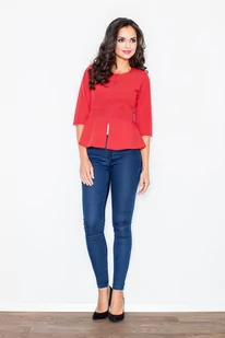 Czerwony Żakiet z Baskinką Zapinany Suwak - Marynarki i żakiety damskie - miniaturka - grafika 1