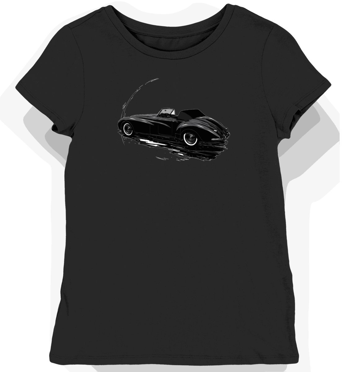 Koszulka damska czarna z nadrukiem eleganckiego kabrioletu L