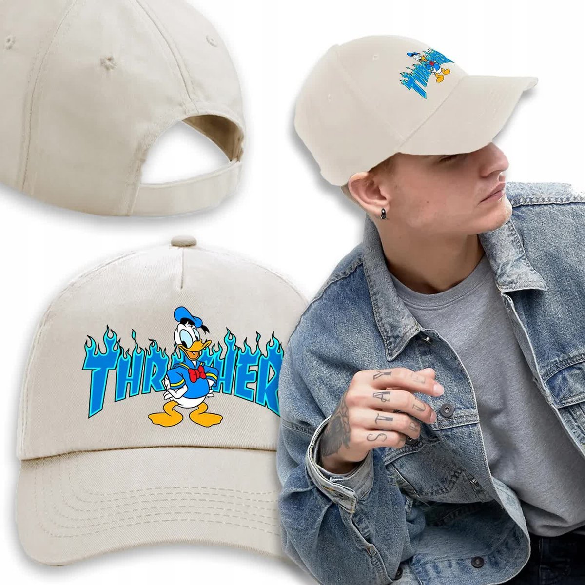 CZAPKA Beżowa Daszek Na Wiosnę ZABAWNE Modne Wzory