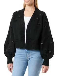 faina Damski dziergany kardigan z wzorem pereł z rękawami latarniowymi CZARNY rozmiar XS/S, czarny, XS - Swetry damskie - miniaturka - grafika 1