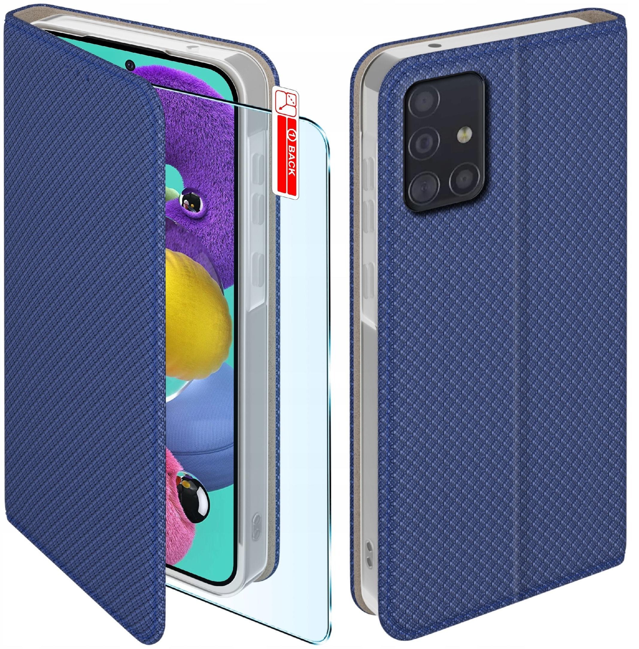 Etui z klapką do Samsung A51 Zamykane Granatowe Futerał + Szkło 9H