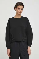 Bluzy damskie - Sisley bluza damska kolor czarny gładka - miniaturka - grafika 1