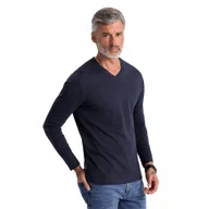 Koszulki męskie - Koszulka męska longsleeve 100% bawełna v-neck granatowy V5 OM-LSBL-0108 S - miniaturka - grafika 1