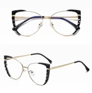 Okulary korekcyjne, oprawki, szkła - Damskie kocie okulary zerówki do komputera BLUE LIGHT z flexami 25136 black/gold - miniaturka - grafika 1