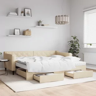 vidaXL Sofa rozsuwana z szufladami, kremowa, 90x200 cm, tkanina - Łóżka - miniaturka - grafika 1